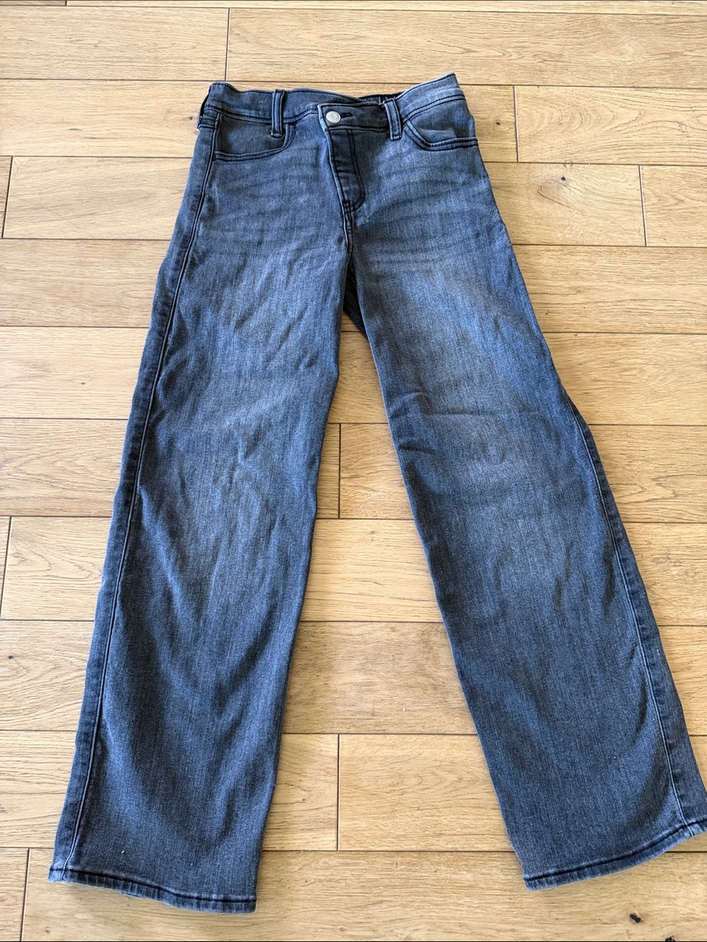 Girls high rise wide leg black/grey jeans